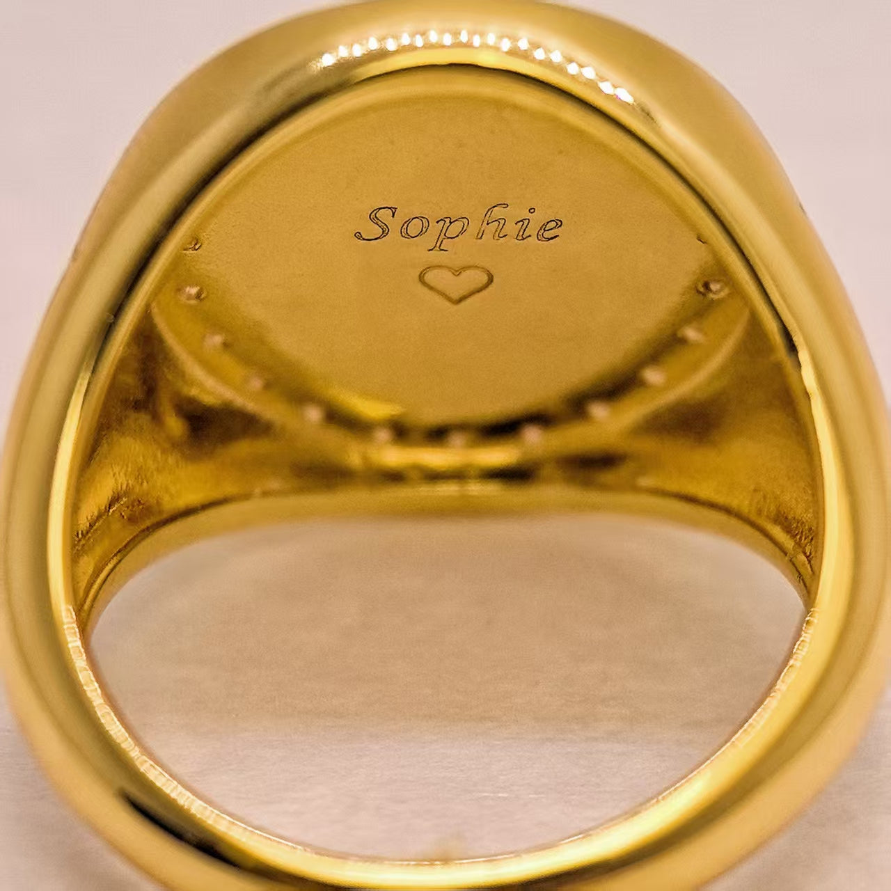 18K Gold Vermeil Handprint 3D deep engraved ring with name and heart engraved on the back