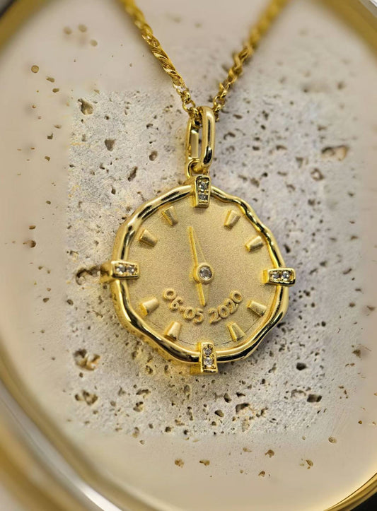 The Classic Birthtime Clock Necklace | Frosted Finish | Rolo Chain