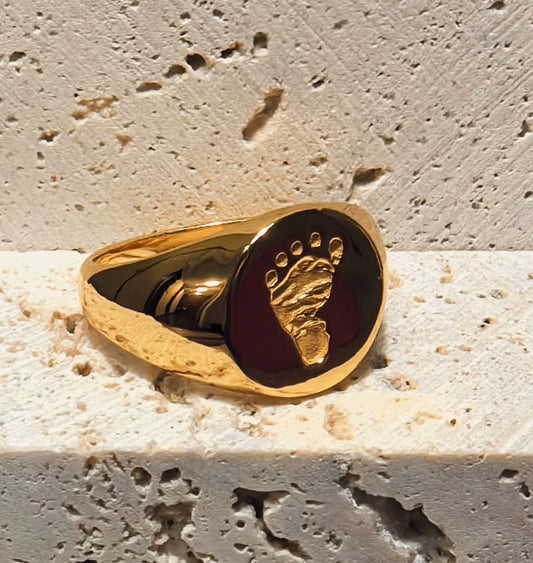 18K Gold Vermeil baby Footprint 3D deep engraved ring