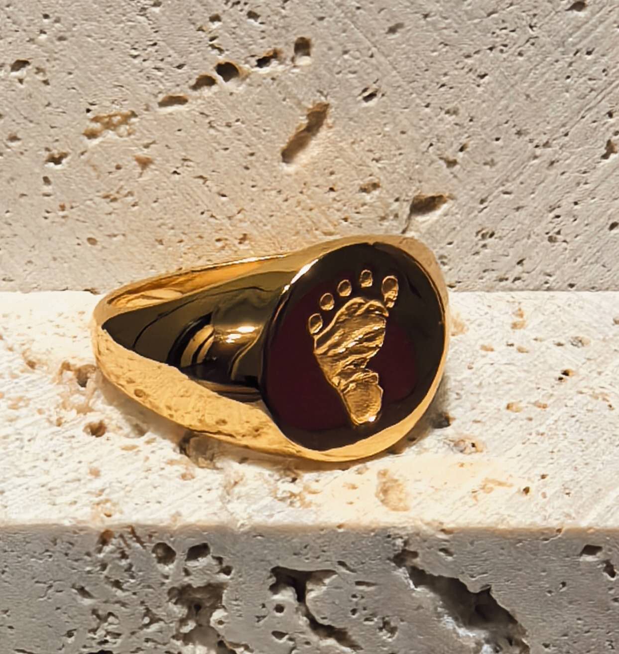 18K Gold Vermeil baby Footprint 3D deep engraved ring 