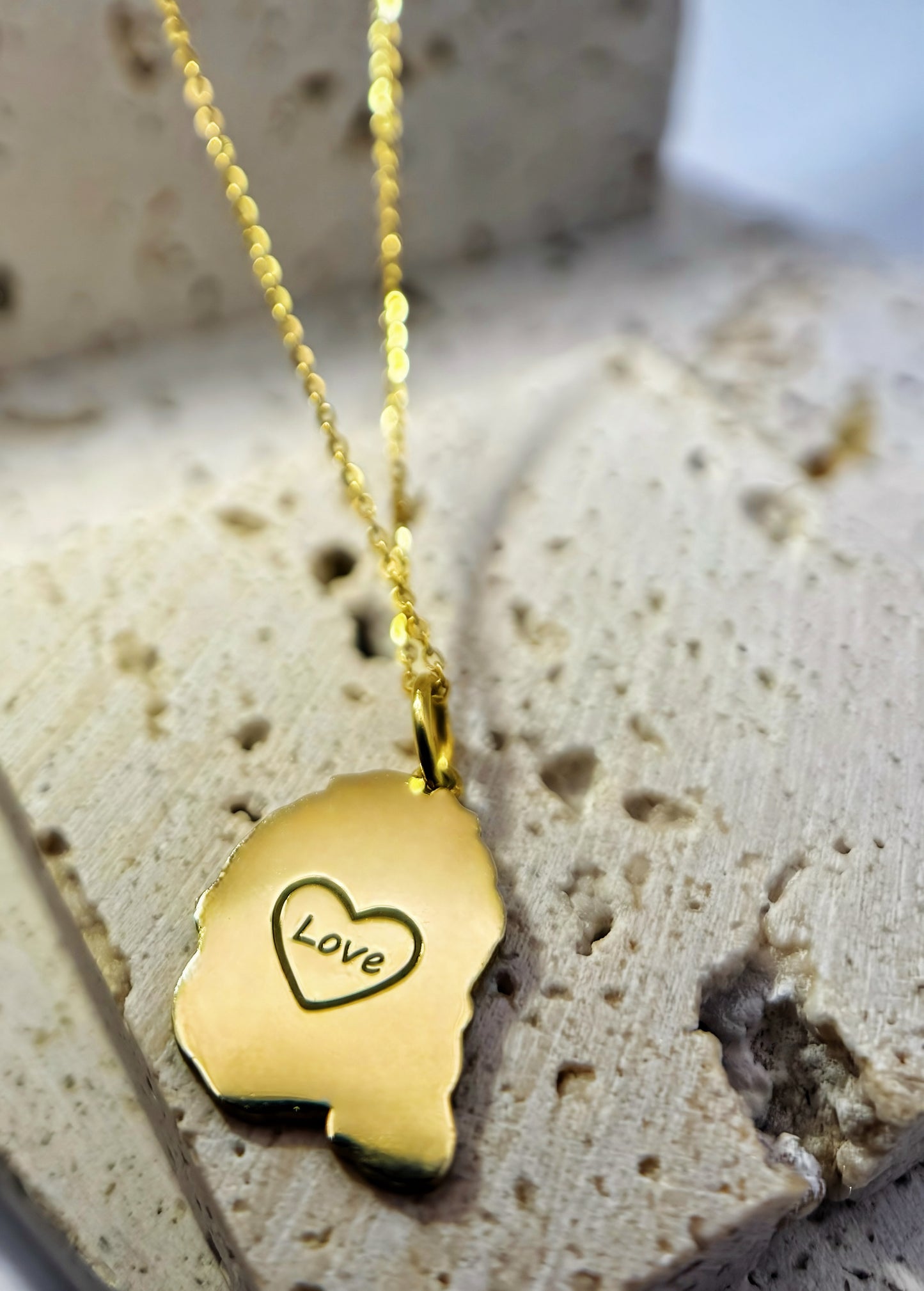 18K Gold Vermeil personalize baby portrait pendant with heart shape and LOVE letter engraving on the back