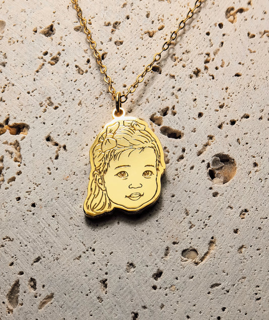 18K gold vermeil personalized photo portrait necklace combines 3D deep engraving and handcraft process jewelry 